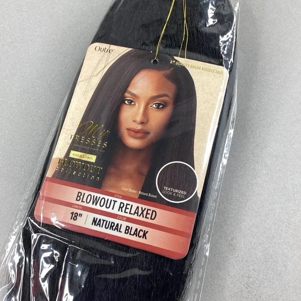 Blowout Relaxed 18” Natural Black 100% Unprocessed Human Hair Extensions - Picture 3 of 5